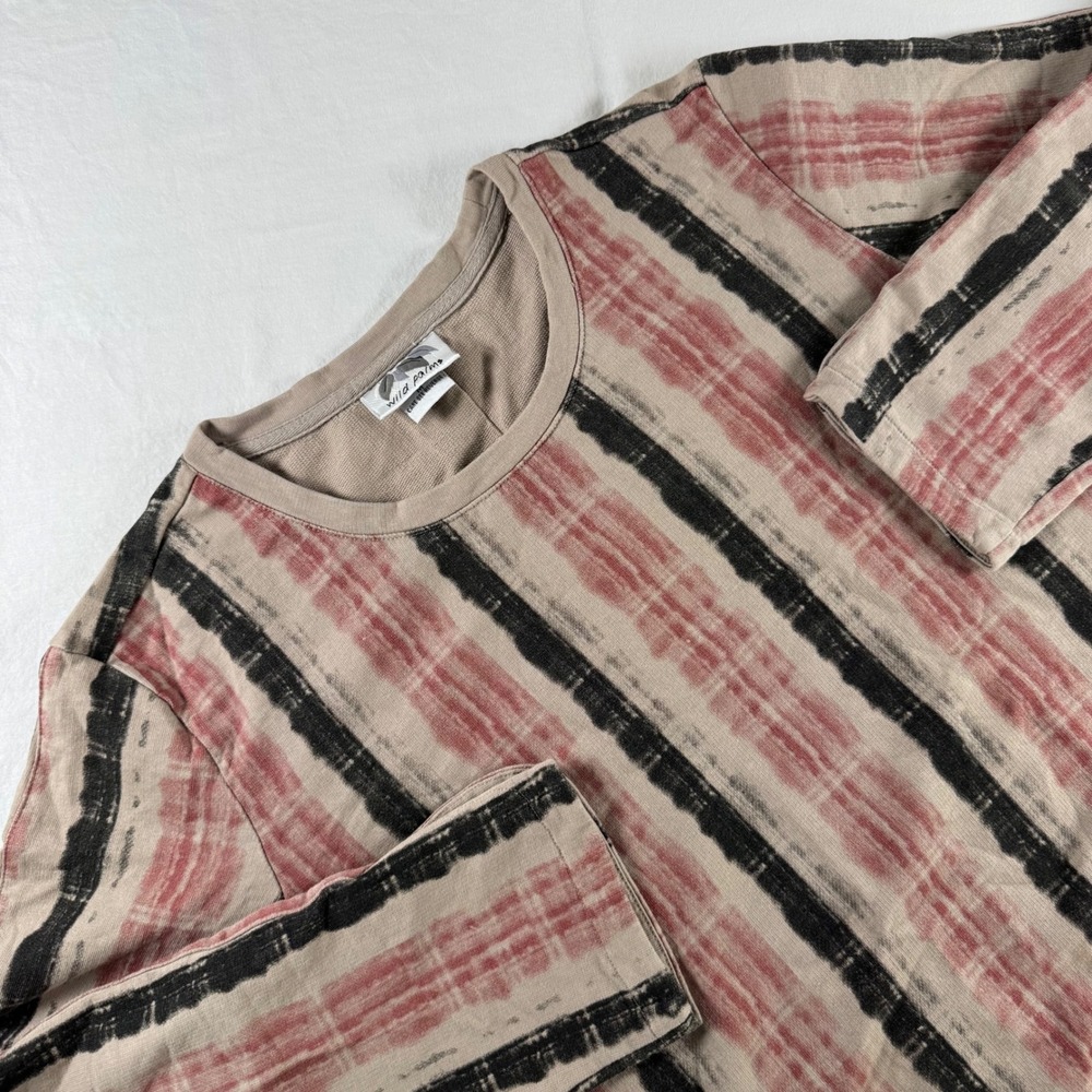 Wild Palms Women's Size M Multicolor Tie Dye Striped Long Sleeve Button Back Top